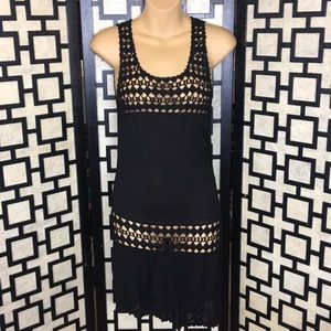 Talking French black crochet long top
